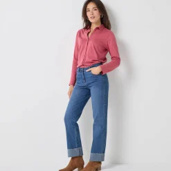 T-shirt met knopen, lange mouwen en polokraag