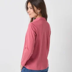 T-shirt met knopen, lange mouwen en polokraag