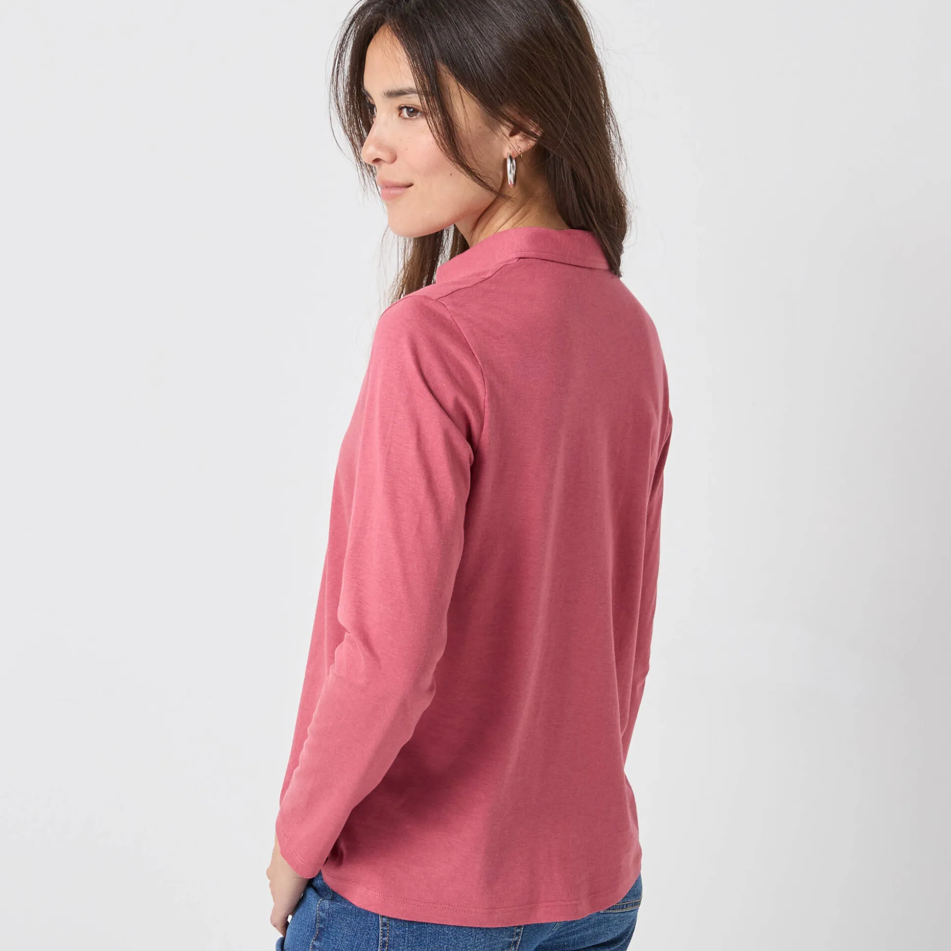 T-shirt met knopen, lange mouwen en polokraag