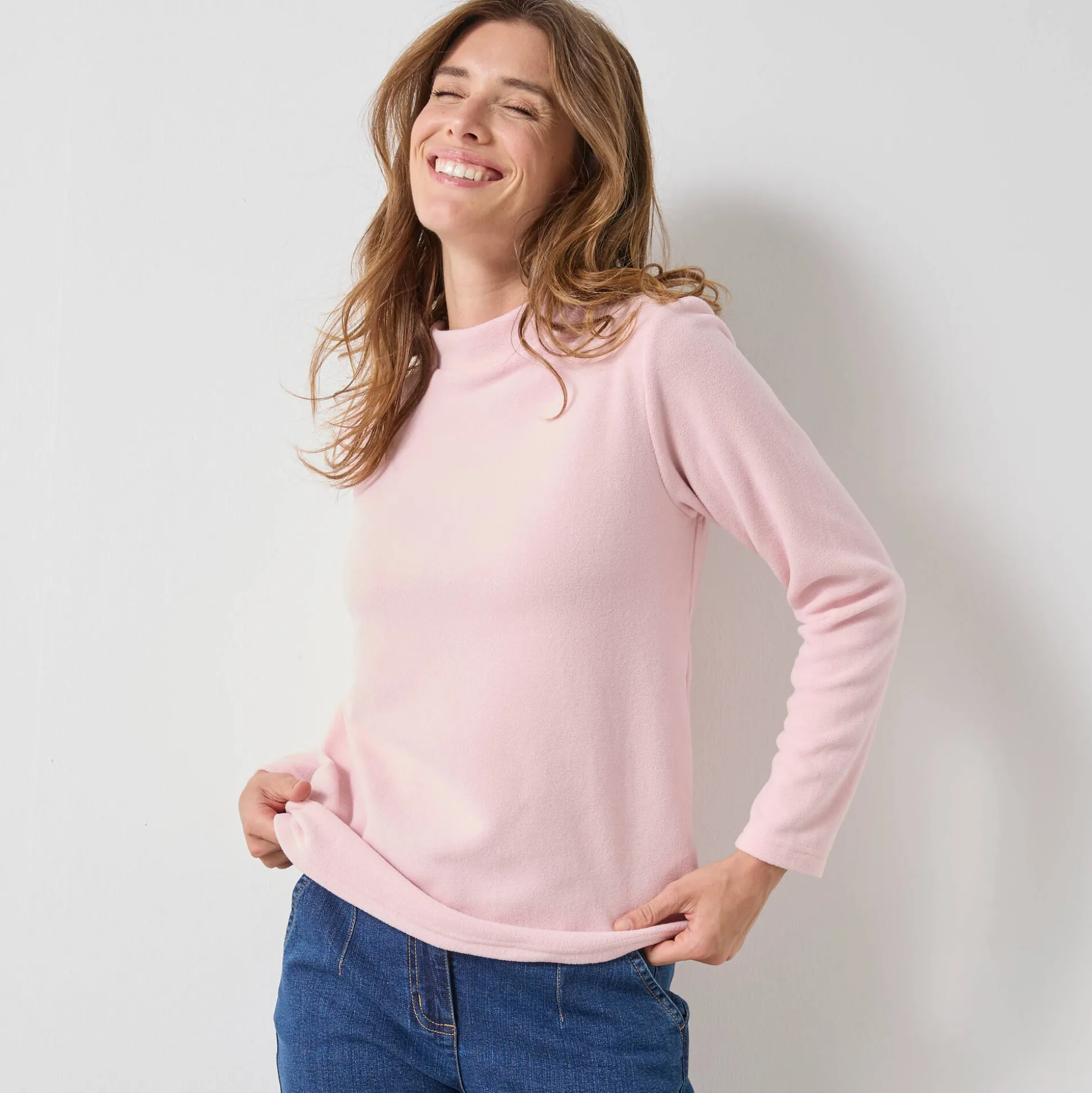 T-shirt met 'koker' kraag, in microfleece - intense warmte