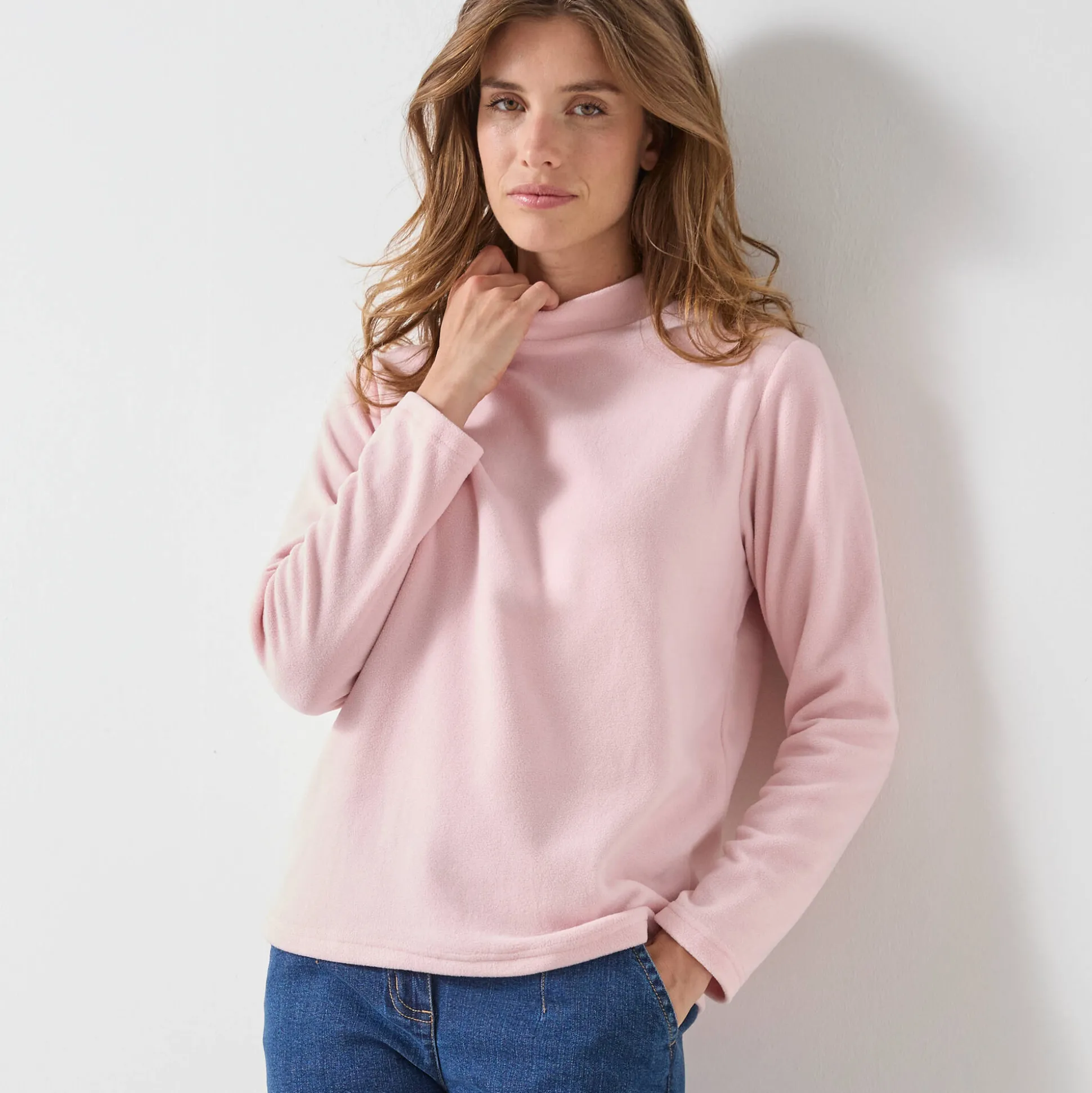 T-shirt met 'koker' kraag, in microfleece - intense warmte