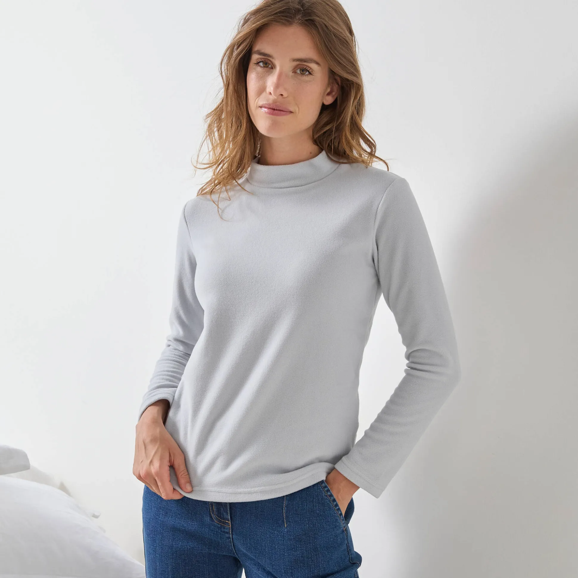 T-shirt met 'koker' kraag, in microfleece - intense warmte