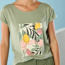 T-shirt met korte mouwen en geplaatste print, Kleine Lengtes