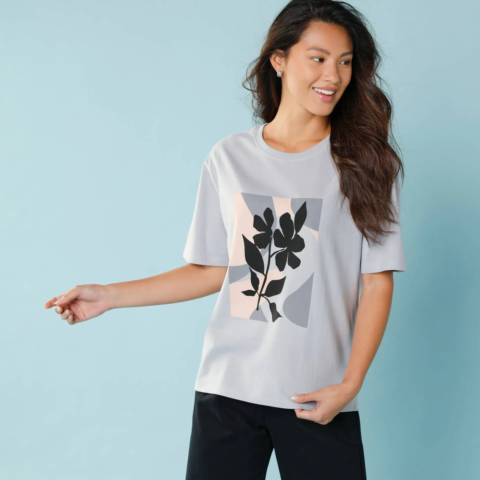 T-shirt met korte mouwen en geplaatste print, kleine lengtes