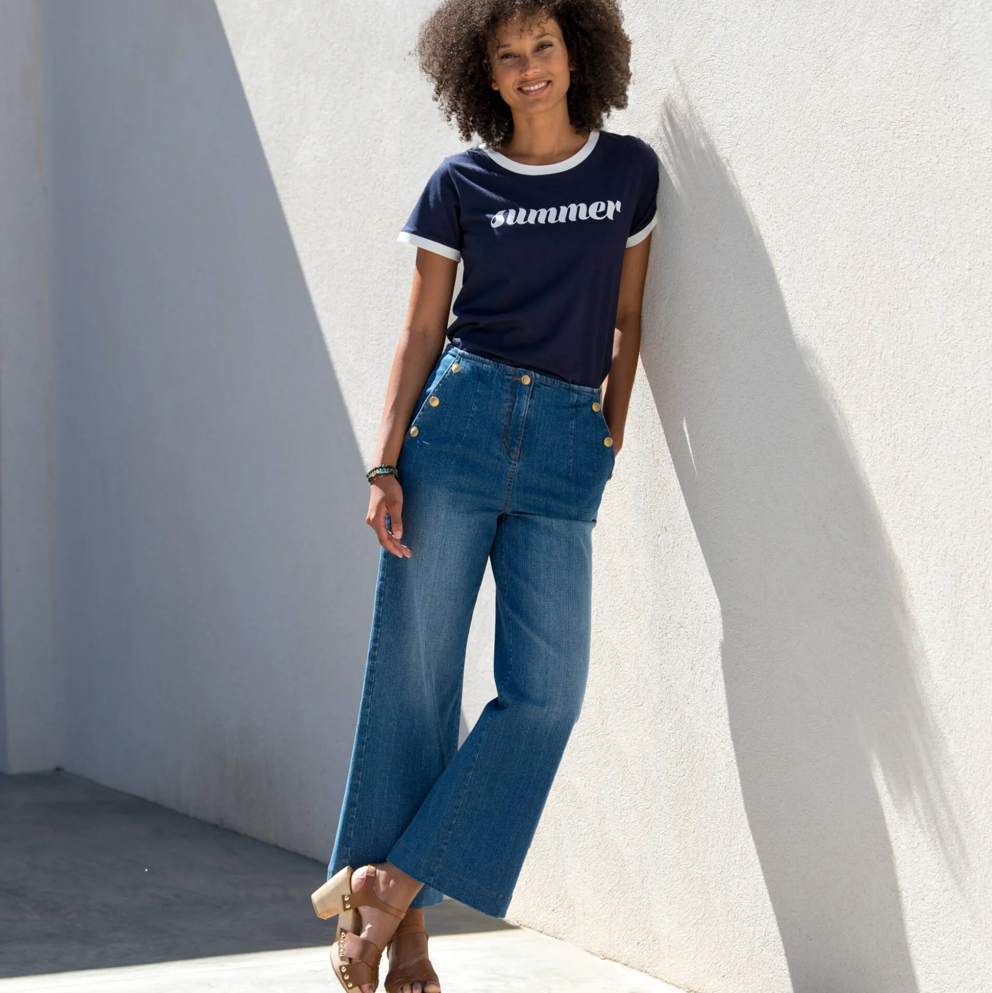 T-shirt met korte mouwen en opdruk “Summer"