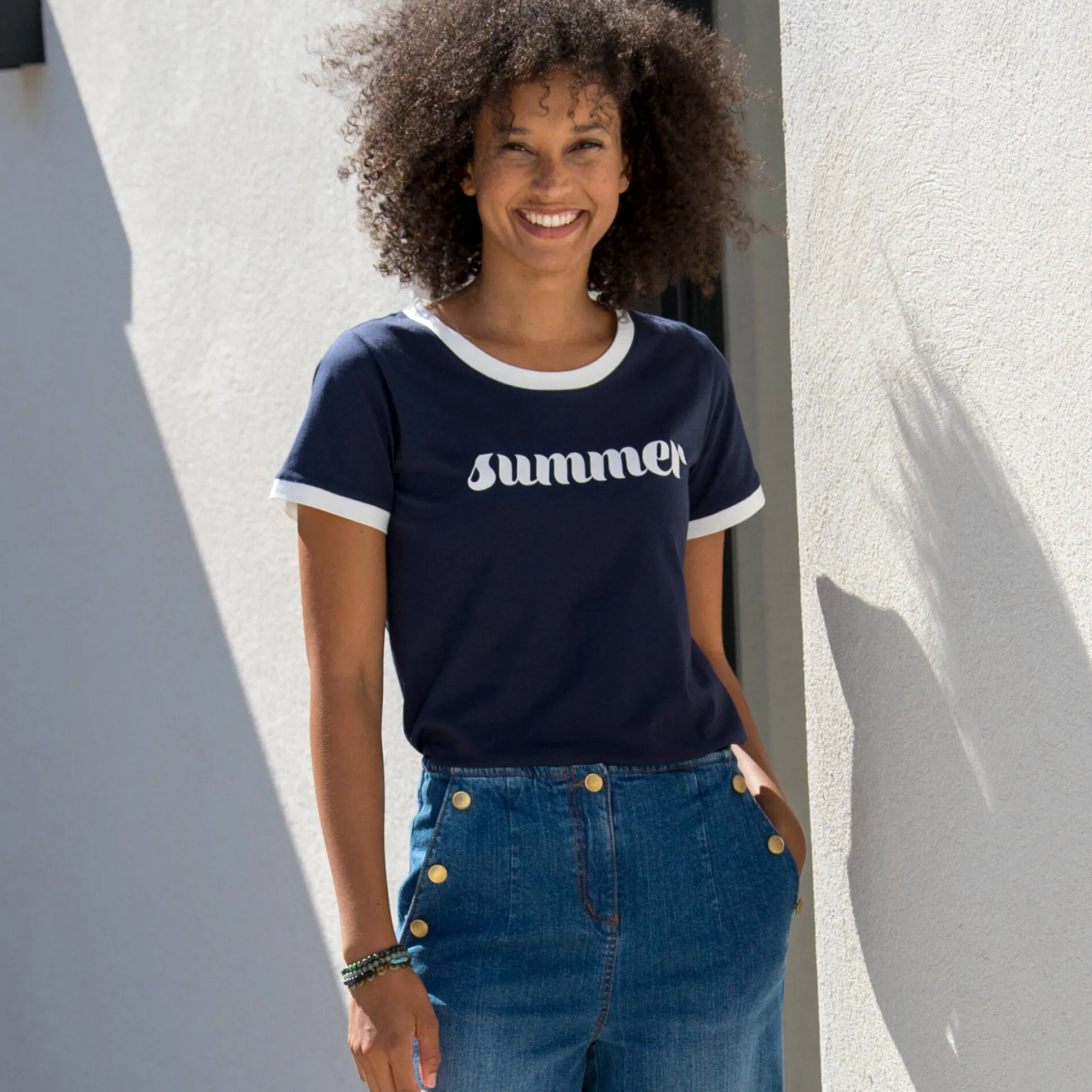 T-shirt met korte mouwen en opdruk “Summer"