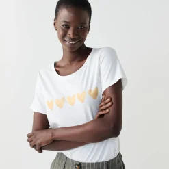 T-shirt met korte mouwen, goudkleurige hartjesprint