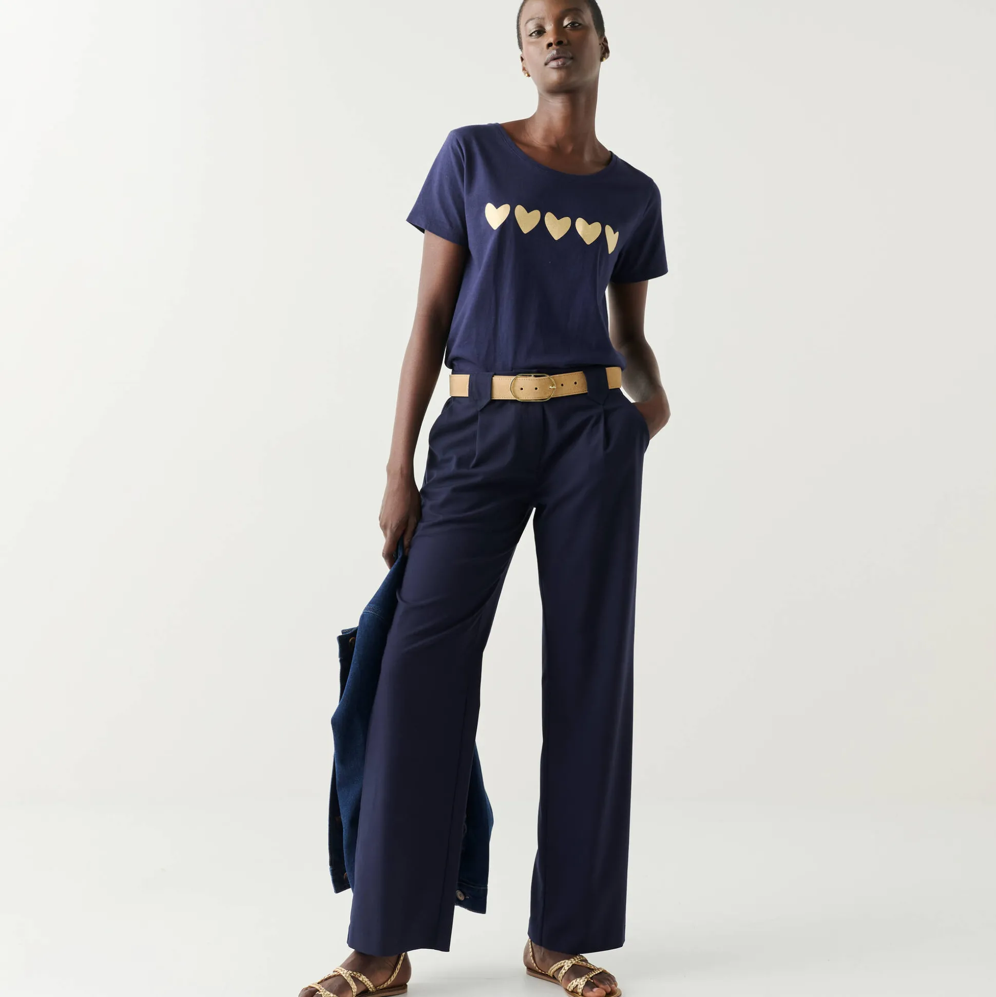 T-shirt met korte mouwen, goudkleurige hartjesprint