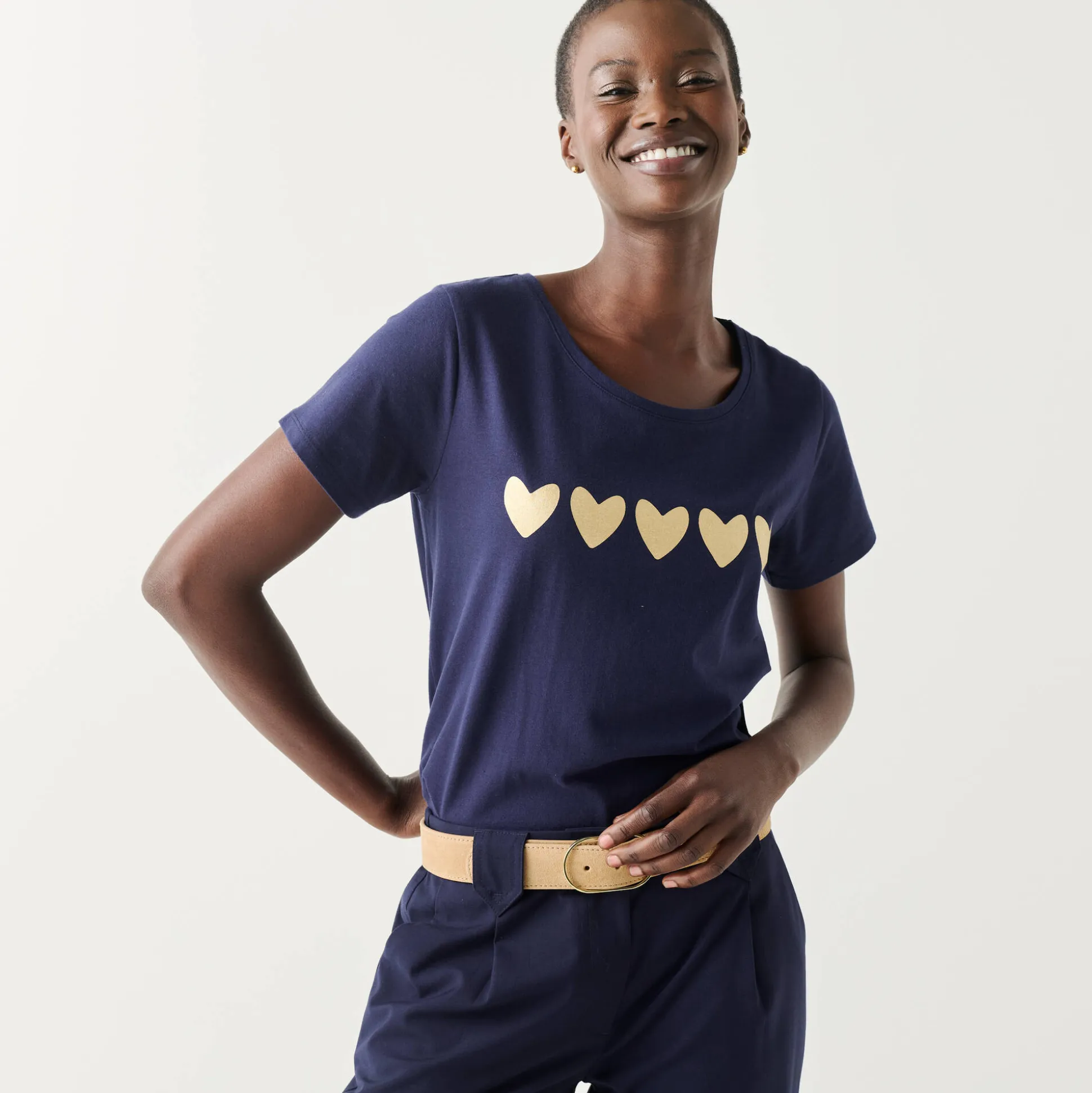 T-shirt met korte mouwen, goudkleurige hartjesprint