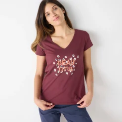 T-shirt met korte mouwen in effen katoen geplaatste "Beautiful" print