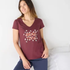 T-shirt met korte mouwen in effen katoen geplaatste 