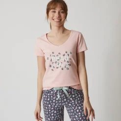 T-shirt met korte mouwen in effen katoen geplaatste "Beautiful" print