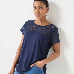 T-shirt met korte mouwen in kant