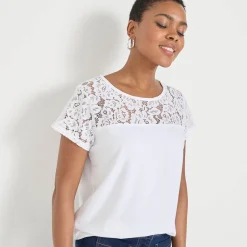 T-shirt met korte mouwen in kant