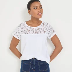 T-shirt met korte mouwen in kant