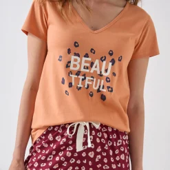 T-shirt met korte mouwen in effen katoen geplaatste 
