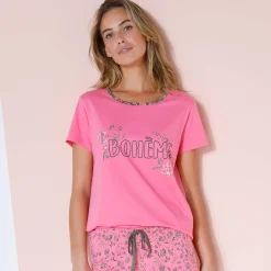 T-shirt met korte mouwen in effen katoen met geplaatste 