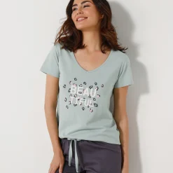 T-shirt met korte mouwen in effen katoen geplaatste "Beautiful" print