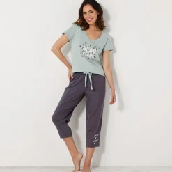 T-shirt met korte mouwen in effen katoen geplaatste "Beautiful" print
