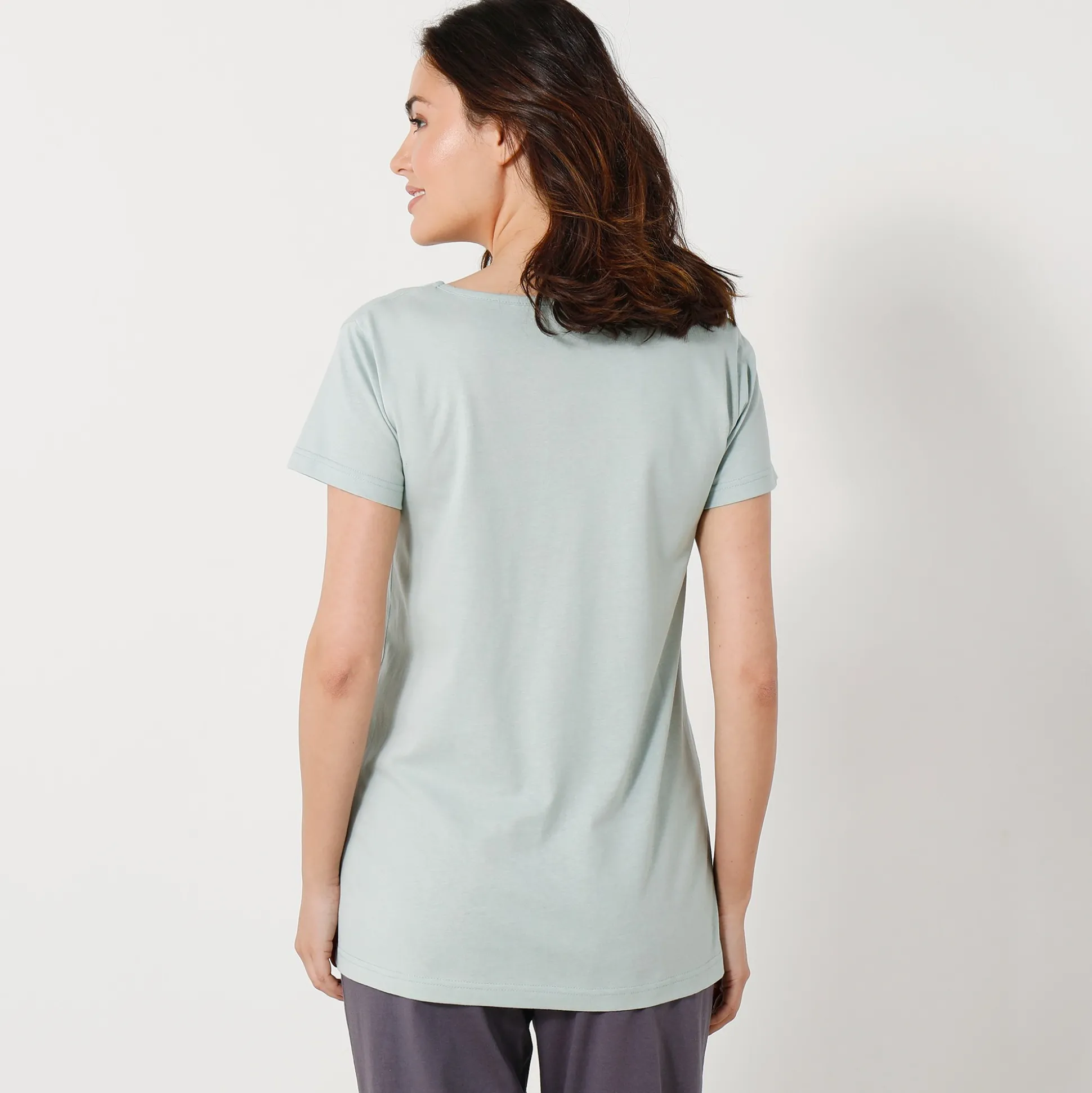 T-shirt met korte mouwen in effen katoen geplaatste "Beautiful" print