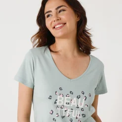 T-shirt met korte mouwen in effen katoen geplaatste