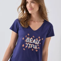 T-shirt met korte mouwen in effen katoen geplaatste 