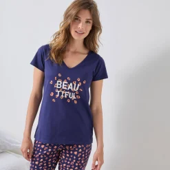 T-shirt met korte mouwen in effen katoen geplaatste 