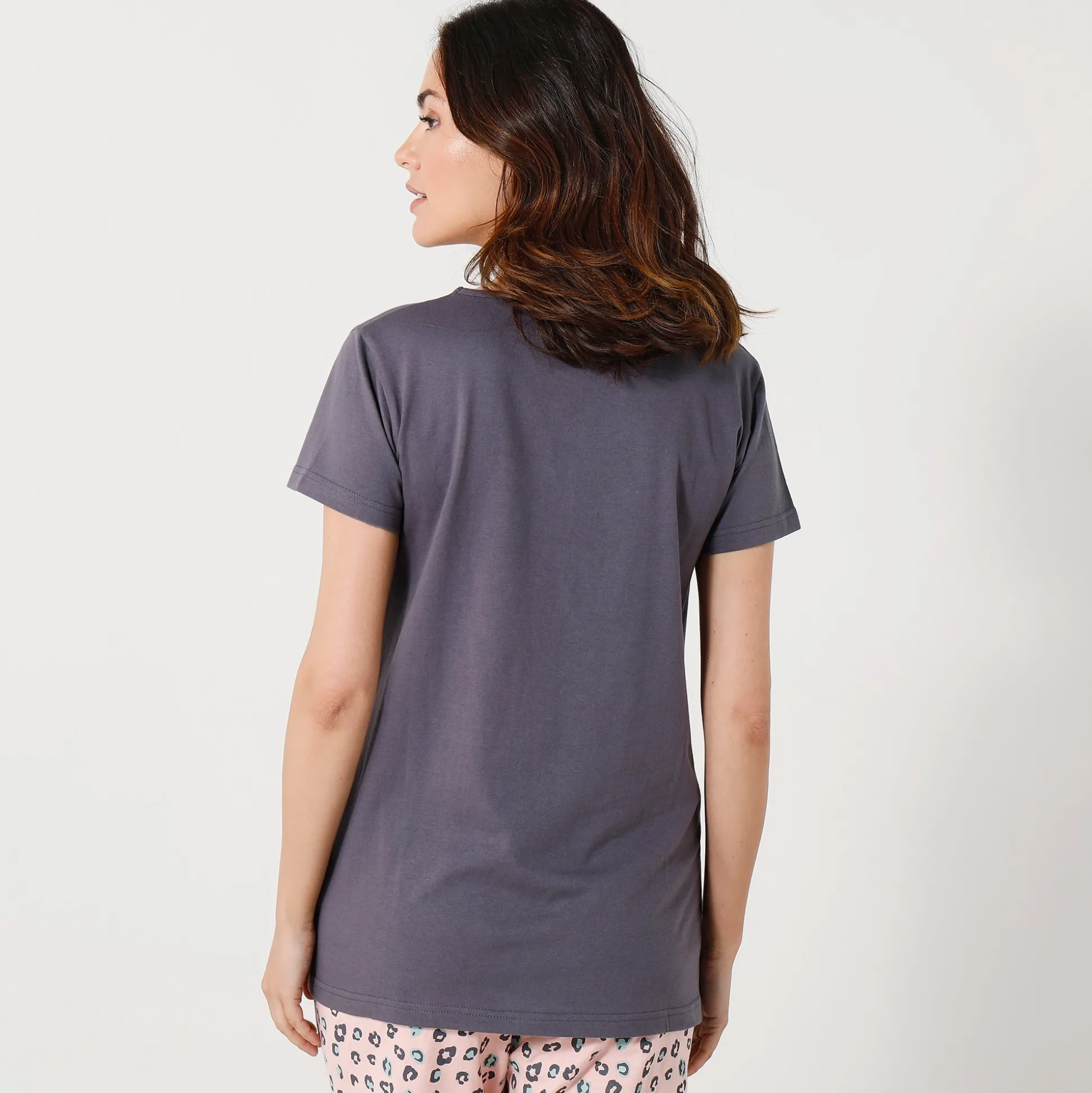 T-shirt met korte mouwen in effen katoen geplaatste "Beautiful" print