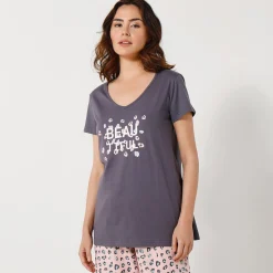 T-shirt met korte mouwen in effen katoen geplaatste