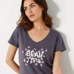 T-shirt met korte mouwen in effen katoen geplaatste