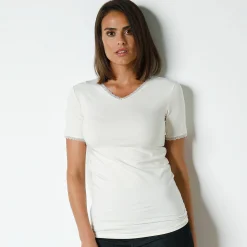 T-shirt met korte mouwen, 'tweede huid'-warmte en kanten details