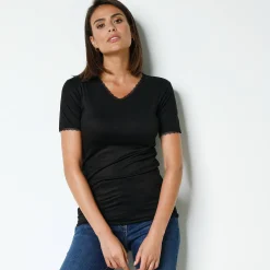 T-shirt met korte mouwen, 'tweede huid'-warmte en kanten details