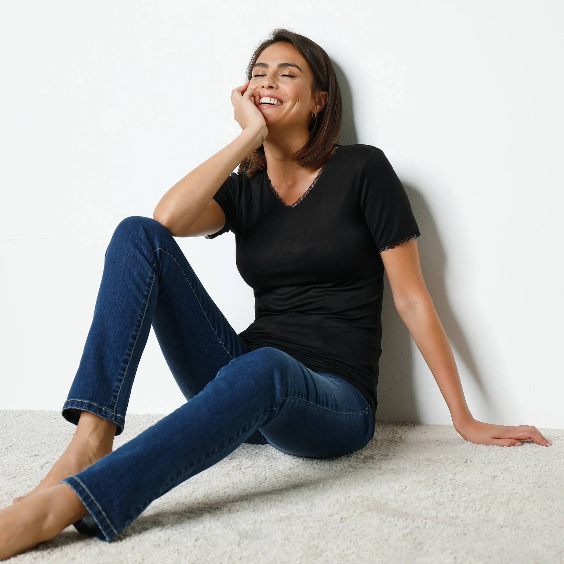 T-shirt met korte mouwen, 'tweede huid'-warmte en kanten details