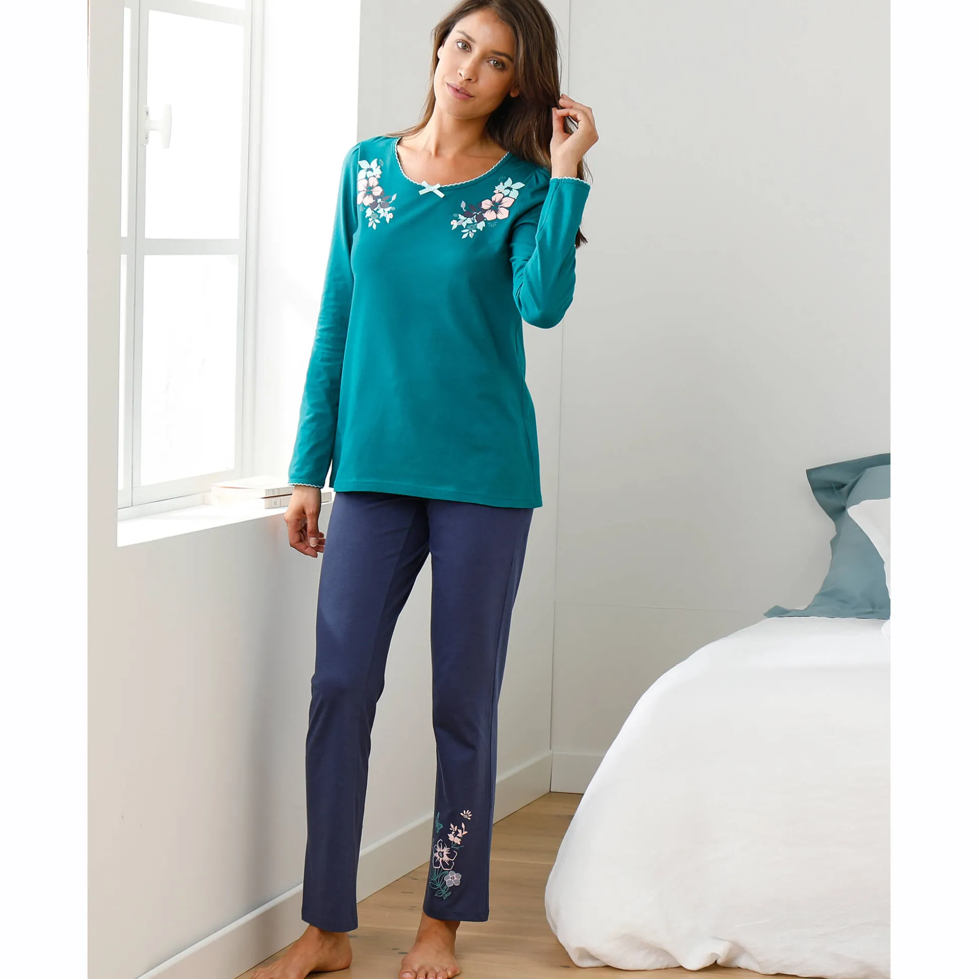 T-shirt met landelijke print aan de hals - lange mouwen
