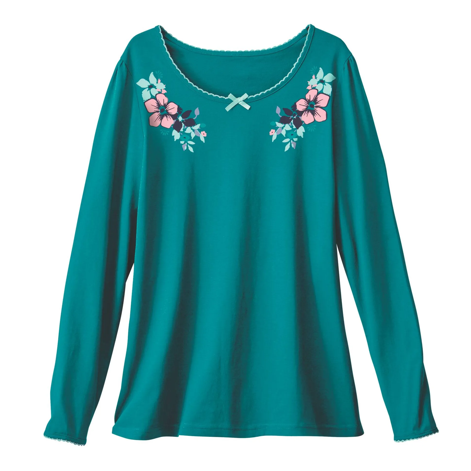 T-shirt met landelijke print aan de hals - lange mouwen