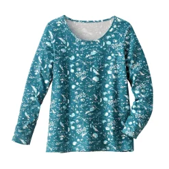 T-shirt met lange mouwen - smaragdgroen met bloemenprint