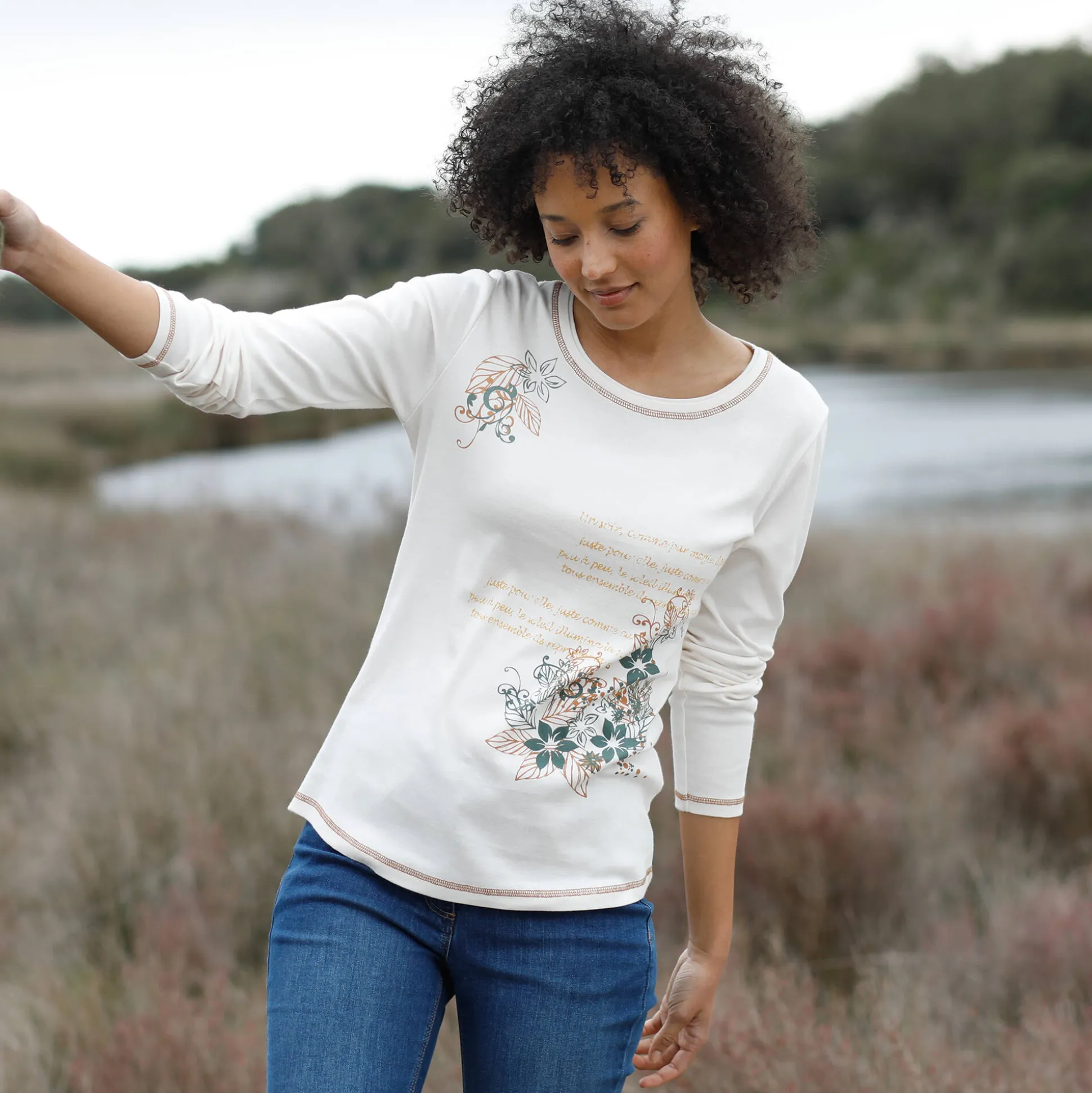 T-shirt met lange mouwen en bloemenprint