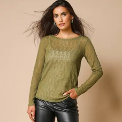 T-shirt met lange mouwen, fantasie nettricot
