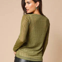 T-shirt met lange mouwen, fantasie nettricot