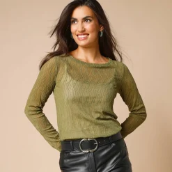 T-shirt met lange mouwen, fantasie nettricot