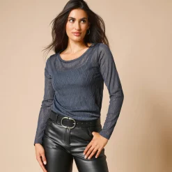 T-shirt met lange mouwen, fantasie nettricot