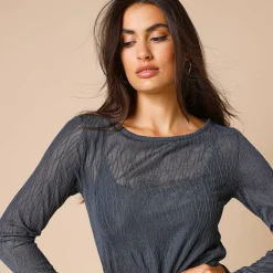 T-shirt met lange mouwen, fantasie nettricot