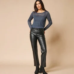 T-shirt met lange mouwen, fantasie nettricot