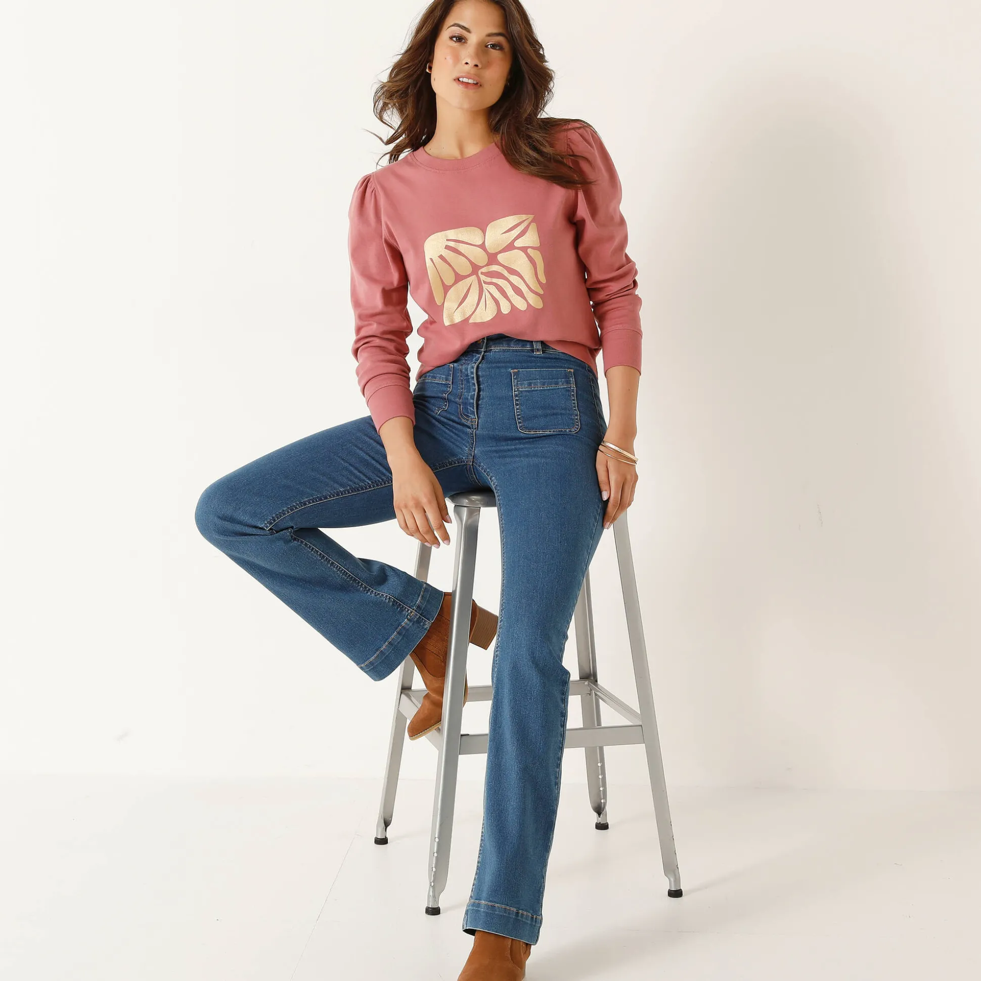 T-shirt met lange mouwen, glanzende print