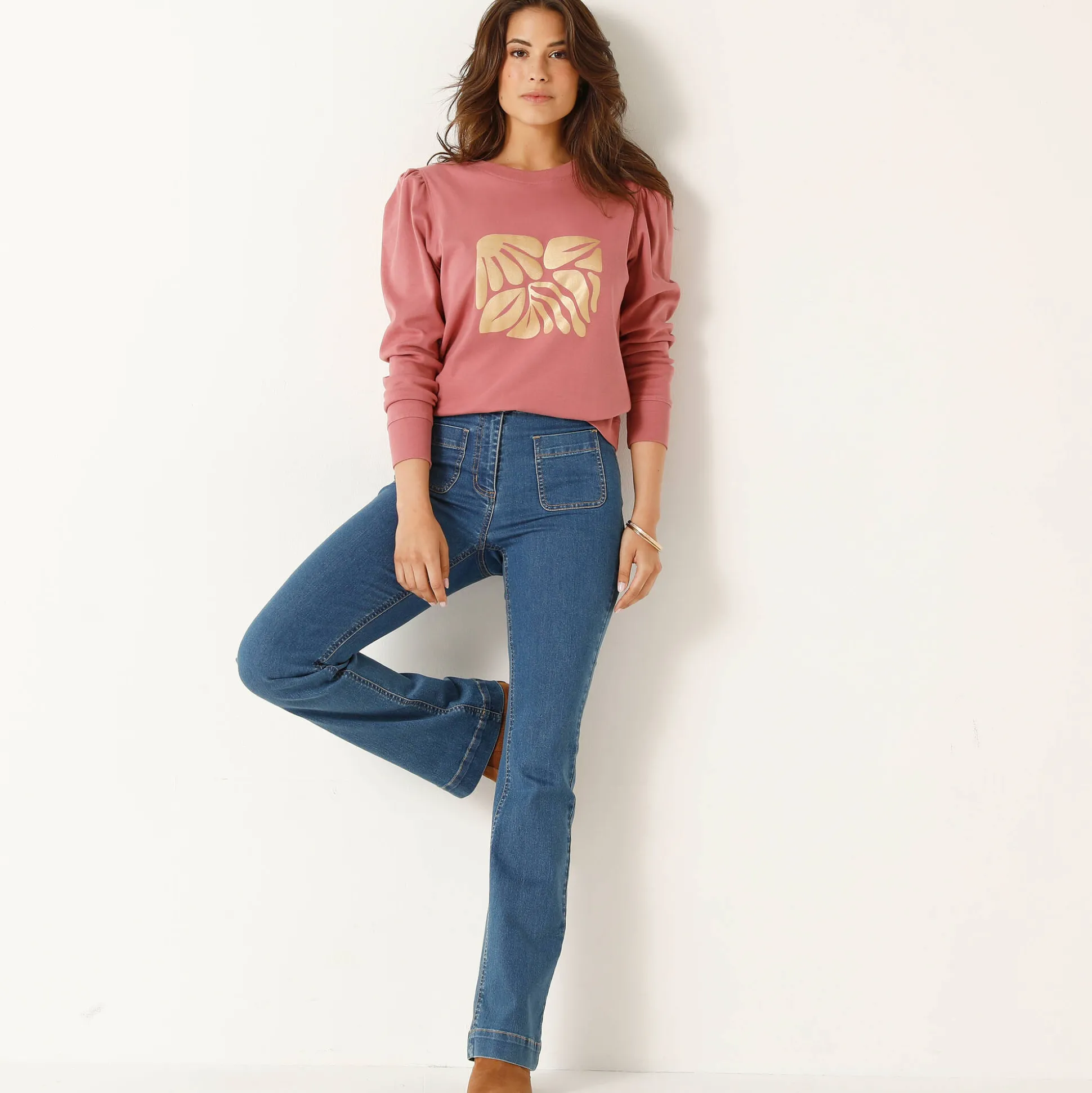 T-shirt met lange mouwen, glanzende print