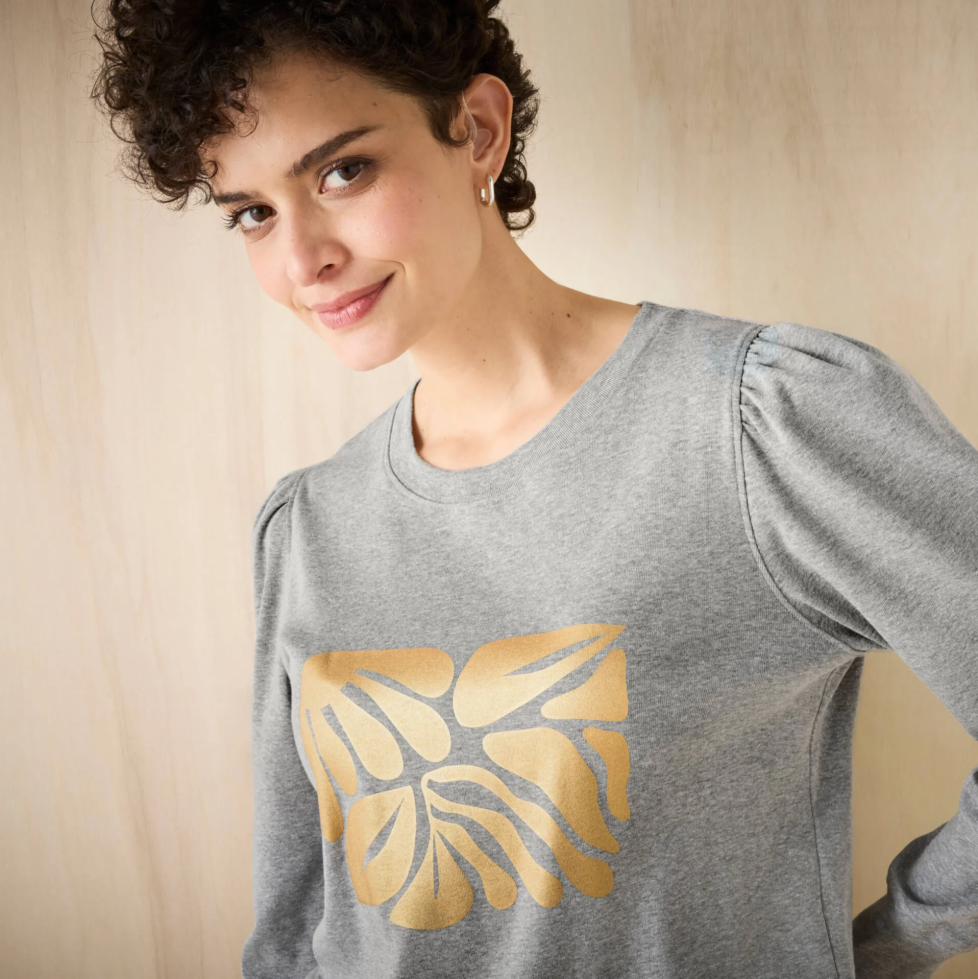 T-shirt met lange mouwen, glanzende print