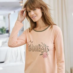 T-shirt met lange mouwen in effen katoen met geplaatste 