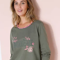 T-shirt met lange mouwen in effen katoen met geplaatste