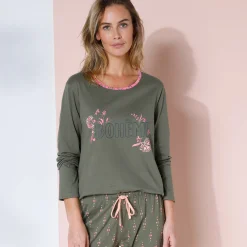 T-shirt met lange mouwen in effen katoen met geplaatste