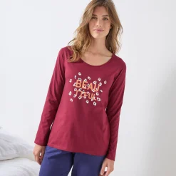 T-shirt met lange mouwen in effen katoen geplaatste 